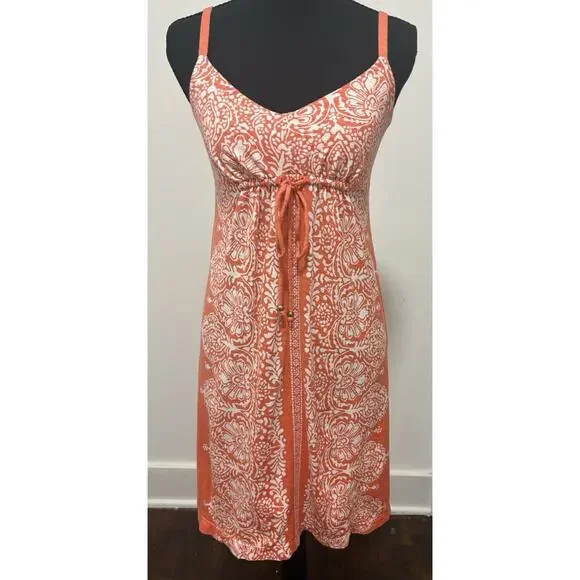 Tommy Bahama Orange White Floral Sundress XS Cotton Spaghetti Strap Resort Dress - Picture 2 of 8